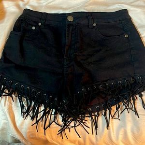 Black Jean Fringe Shorts Size Small